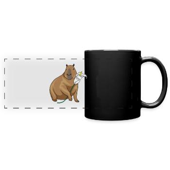 Wasserschwein Ringelblume  - Panorama-Tasse farbig - Schwarz - Vorne