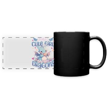 Just a cute Girl who loves Dragons - Kawaii Dragon - Full Colour Panoramic Mug - black - Front