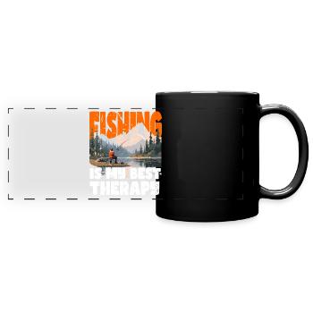 Fishing, Leisure, Contemplative, Quiet, Nature Experience - Full Colour Panoramic Mug - black - Front