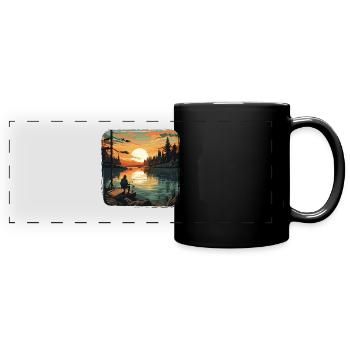 Fishing, Leisure, Contemplative, Quiet, Nature Experience - Full Colour Panoramic Mug - black - Front