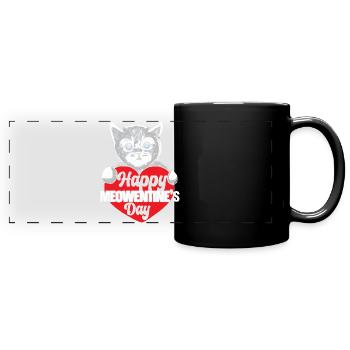 Valentine's Day Gift February 14 Cute Cat - Full Colour Panoramic Mug - black - Front