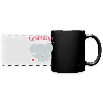 February 14 Valentine's Day Gift Cute Elephant - Full Colour Panoramic Mug - black - Front
