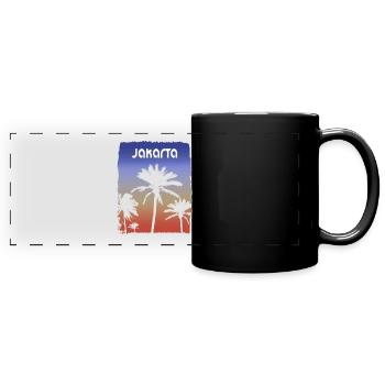 Jakarta Indonesia Sunset Vacation Souvenir Palm - Full Colour Panoramic Mug - black - Front