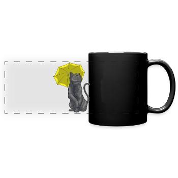 Cat Umbrella - Full Colour Panoramic Mug - black - Front