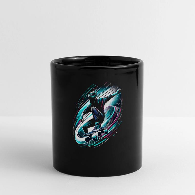 Longboarder auf Skateboard oder Longboard Panorama-Tasse farbig