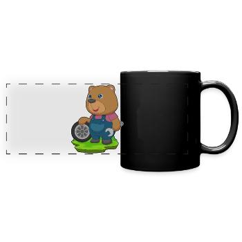 Bär Automechaniker Autoreifen Autowerkstatt - Panorama-Tasse farbig - Schwarz - Vorne