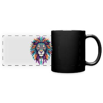 Löwen Mandala Spirituelles Federn Design - Panorama-Tasse farbig - Schwarz - Vorne