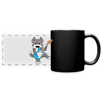 Cat Musician Guitar Music - Full Colour Panoramic Mug - black - Front