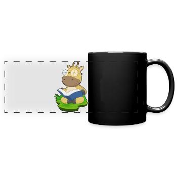 Lunettes de livre nerd girafes - Mug panoramique uni - noir - Devant