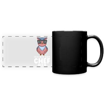 Chef Spruch Anführer Eule Motiv - Panorama-Tasse farbig - Schwarz - Vorne