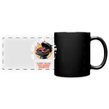 Grillmeister Grill Grillen BBQ Barbecue Spruch - Panorama-Tasse farbig - Schwarz - Vorne