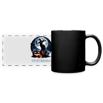 Joyeux Halloween, chat effrayé - Mug panoramique uni - noir - Devant