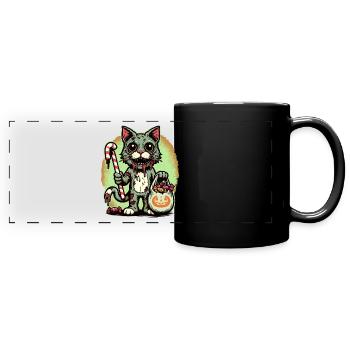 Chat zombie effrayant Trick or Treat - Mug panoramique uni - noir - Devant