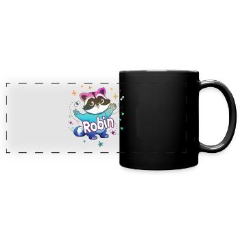 ROBIN - Beautiful boy name with cute raccoon - Full Colour Panoramic Mug - black - Front