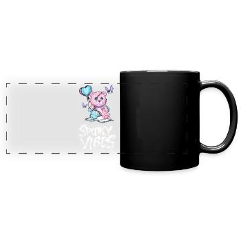 Teddy bear with heart balloon and bats design - Full Colour Panoramic Mug - black - Front