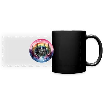 Tannen Wald Natur Regenbogen mystisch - Panorama-Tasse farbig - Schwarz - Vorne