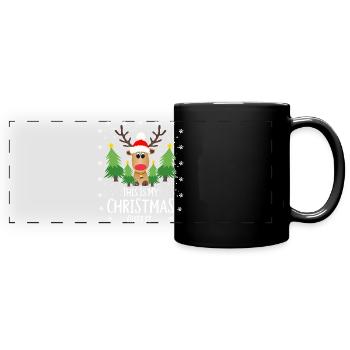 Renne Noël Sapins Flocons de neige - Mug panoramique uni - noir - Devant