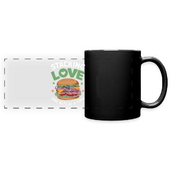 Sandwich Spruch - Stacking Love One Bite At A Time - Panorama-Tasse farbig - Schwarz - Vorne