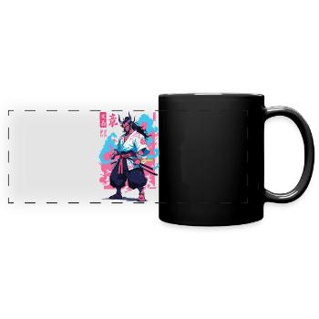 Samouraï Oni Yokai Esthétique Style Vaporwave - Mug panoramique uni - noir - Devant