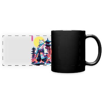 Conception esthétique Samurai Cat Vaporwave - Mug panoramique uni - noir - Devant