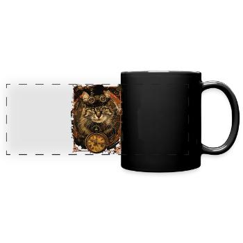 Steampunk-katze - Panorama-Tasse farbig - Schwarz - Vorne