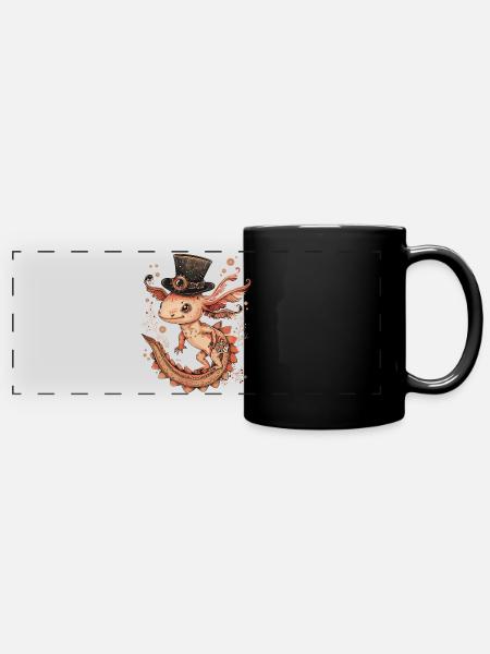 Steampunk Axolotl - Panorama-Tasse farbig - Schwarz