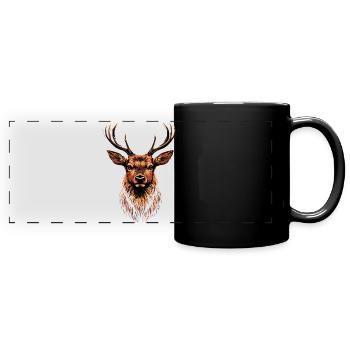 Hirsch Geweih Jagd Reh Rentier Rothirsch Jäger - Panorama-Tasse farbig - Schwarz - Vorne