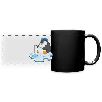 Pinguin Angler Angelrute Angeln - Panorama-Tasse farbig - Schwarz - Vorne
