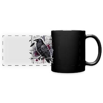 Rabe auf Stacheldraht - Gothic Dark Art - Panorama-Tasse farbig - Schwarz - Vorne