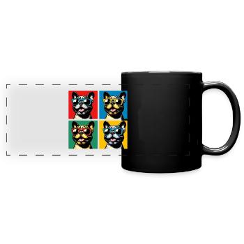 Frenchie Pop Art Bubbles, Pancake, Chonk, Nibbles - Full Colour Panoramic Mug - black - Front