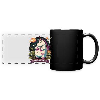 Lustiges Einhorn Meme Bauchschmerzen - Panorama-Tasse farbig - Schwarz - Vorne