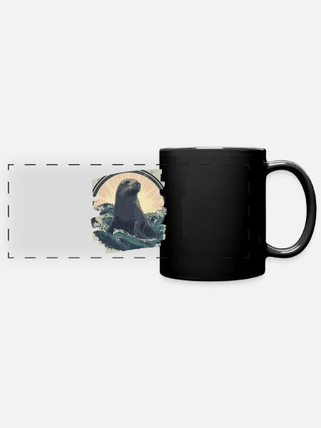 Robbe - Panorama-Tasse farbig - Schwarz