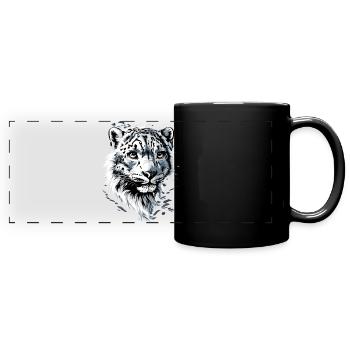 Schneeleopard Panther Raubkatze Großkatze Leopard - Panorama-Tasse farbig - Schwarz - Vorne