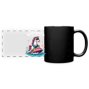 Cavalier de vague licorne rose - Mug panoramique uni - noir - Devant