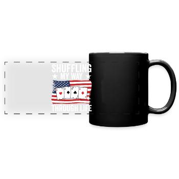Funny Pinochle Card Player USA Flag - Full Colour Panoramic Mug - black - Front