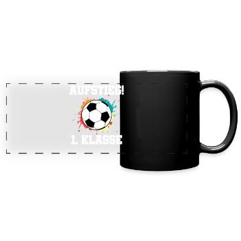 Aufstieg 1. Klasse Fußballdesign - Panorama-Tasse farbig - Schwarz - Vorne