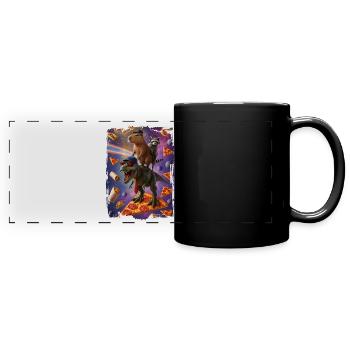 Motif animalier imaginatif sur fond de pizza - Mug panoramique uni - noir - Devant
