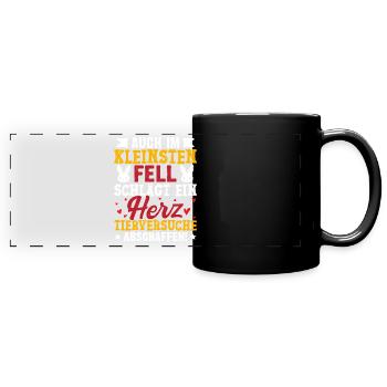 Tierschutz AUCH IM KLEINSTEN FELL SCHLÄGT EIN HERZ - Panorama-Tasse farbig - Schwarz - Vorne