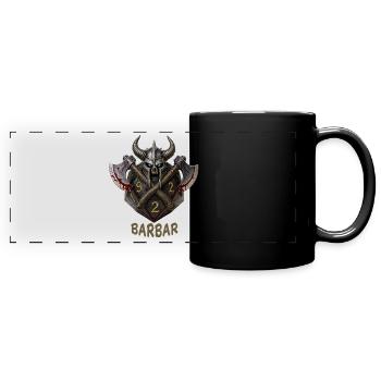 D20 with Axes & Horned Helmet – Barbarian Fantasy Dice - Full Colour Panoramic Mug - black - Front