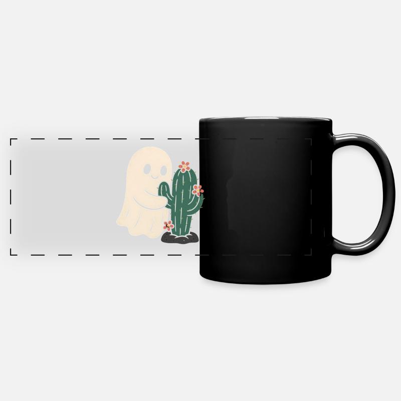 Playful ghost with cactus design - Full Colour Panoramic Mug - black