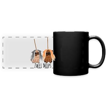Zwei Mops - Hunde oder Putzgeräte? Hunde Humor? - Panorama-Tasse farbig - Schwarz - Vorne