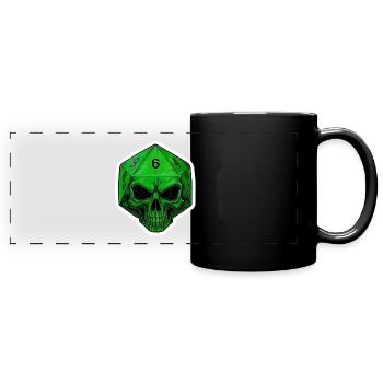 Mystischer W20 Würfel mit Totenkopf – Fantasy - Panorama-Tasse farbig - Schwarz - Vorne