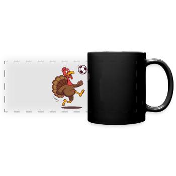Dinde jouant au football Thanksgiving - Mug panoramique uni - noir - Devant