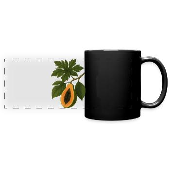 Vintage Botanische Papaya Frucht Illustration - Panorama-Tasse farbig - Schwarz - Vorne