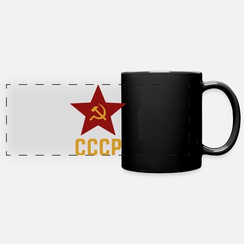 Red Star CCCP Symbol – Hammer & Sickle Design - Full Colour Panoramic Mug - black