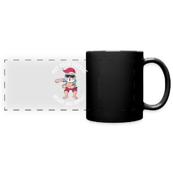 Dabbender Santa - Dem Nikolaus ist es nicht kalt - Panorama-Tasse farbig - Schwarz - Vorne
