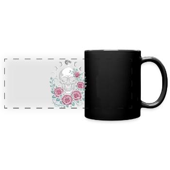 Gothic Totenschädel mit Mondphasen und Rosen Design - Panorama-Tasse farbig - Schwarz - Vorne