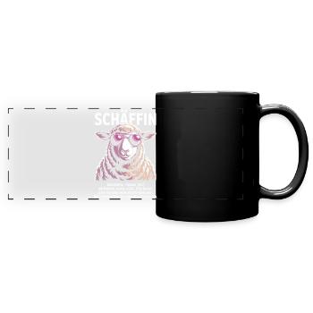 Schäffin Chefin Lustiges Schaf-Motiv - Panorama-Tasse farbig - Schwarz - Vorne