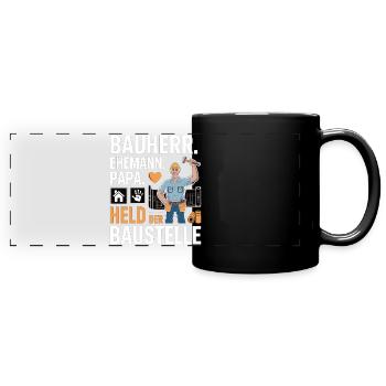 Hero of the construction site – dad, husband & builder - Full Colour Panoramic Mug - black - Front