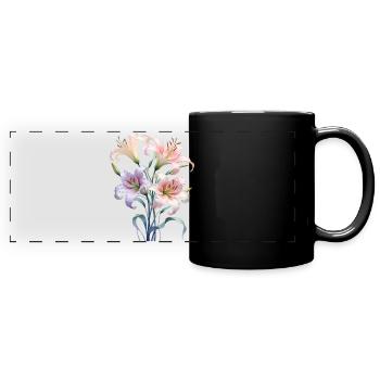Pastell Lilienstrauß - Panorama-Tasse farbig - Schwarz - Vorne